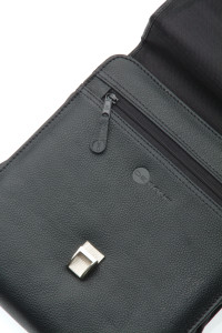 Detail of the Desang luxury leather Roll-up kitbag.